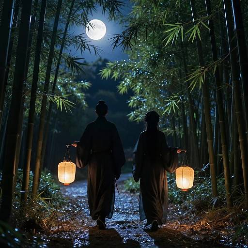 Moonlit Bamboo Grove Lantern Procession