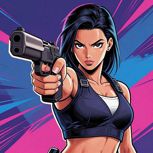 Confident Woman with Firearm Illustration