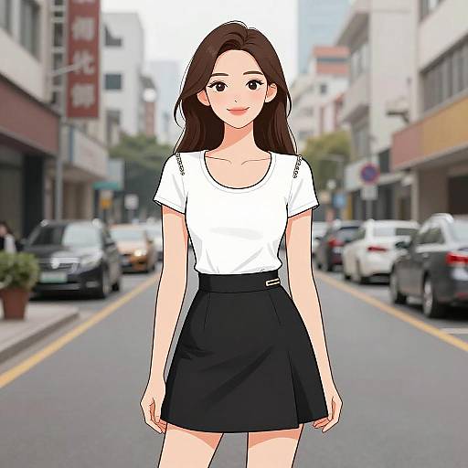 Smiling Woman in Stylish Urban Outfit