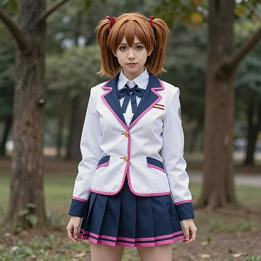 Woman Cosplaying as Ochaco Uraraka in Detailed School Uniform