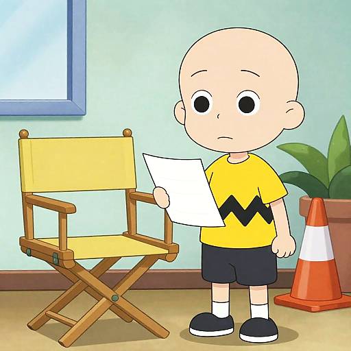 Bald Boy Cartoon with Chair and Cone