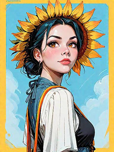 Girl in Sunflower Bikini and Denim Pants