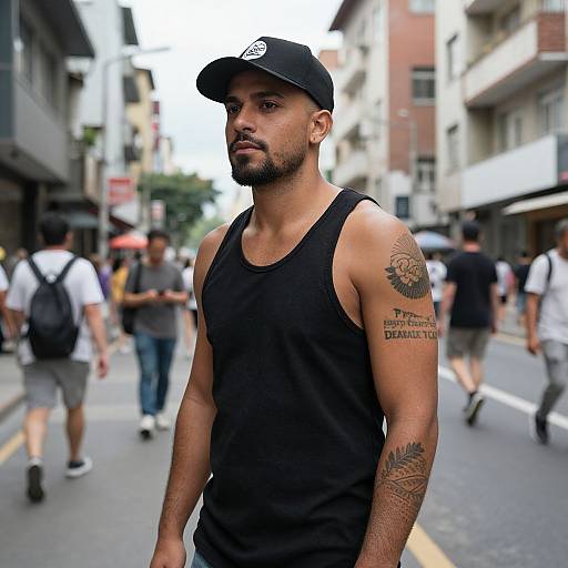 Tattooed Man in Urban Street