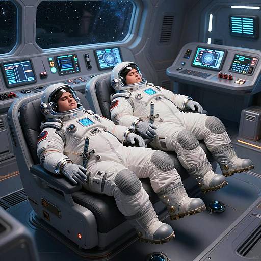 Chubby Space Adventurers in Futuristic Control Room