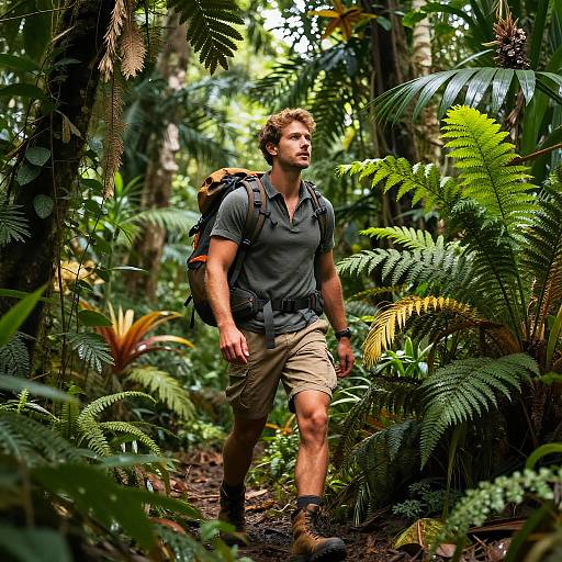 Male Explorer Trekking Dense Jungle