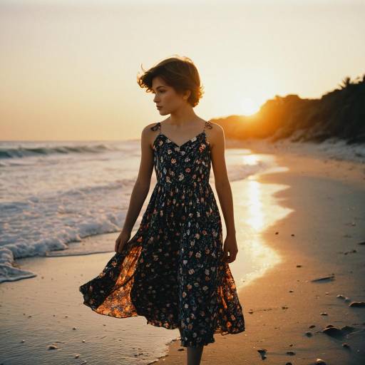 Teenage Boy in Floral Dress at Sunset Beach