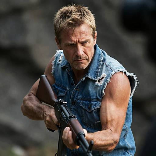 Intense Middle-Aged Man with Rifle