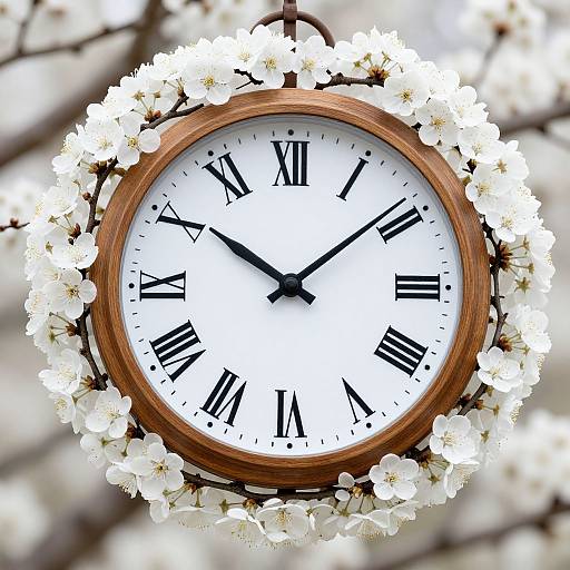 Elegant Floral Clock with Roman Numerals