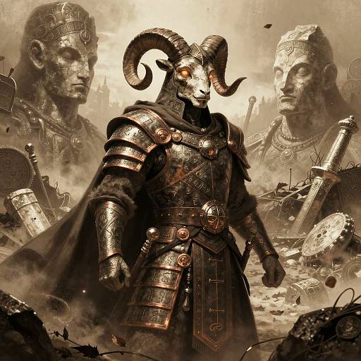 Sepia Mythic Ram-Headed Battle Cleric