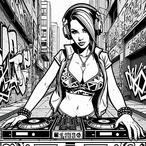 Graffiti Female DJ Cartoon