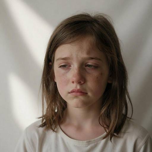 Sad Young Girl in Sunlit Background