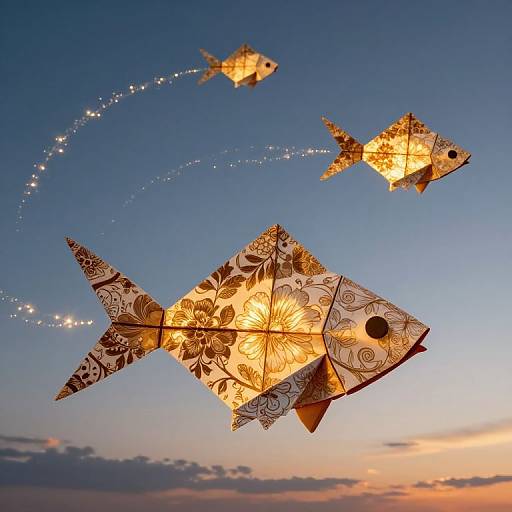Giant Origami Fish in Twilight Sky