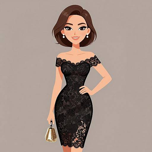 Elegant Woman in Black Lace Dress