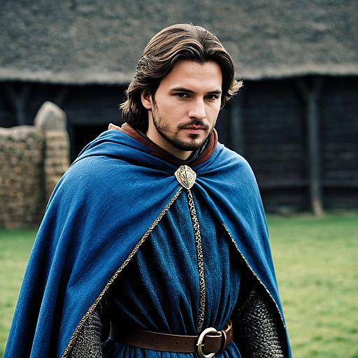 Medieval Man in Blue Cape