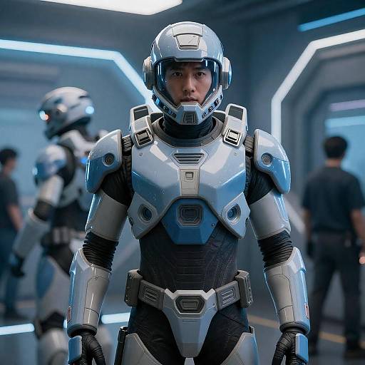 Futuristic Armor in Neon Lit Environment