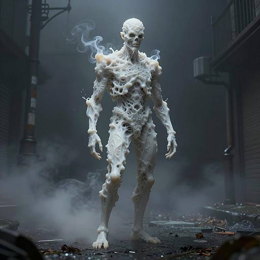 Ethereal Gas Figure on Foggy Street