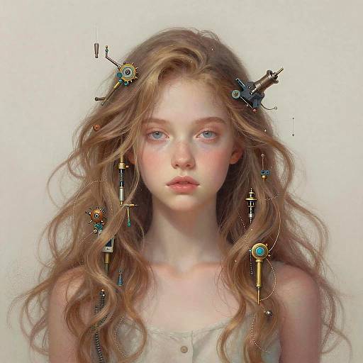 Surreal Portrait with Mechanical Hair