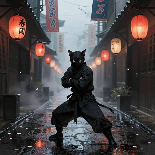 Stealthy Cat Ninja in Misty Alley