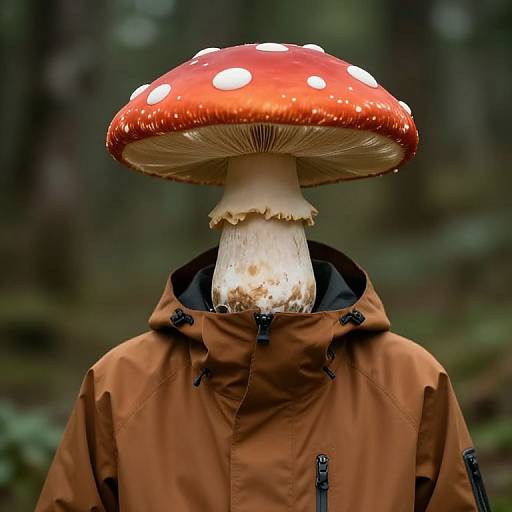 Person Wearing Mushroom Hat and Hooded Jacket