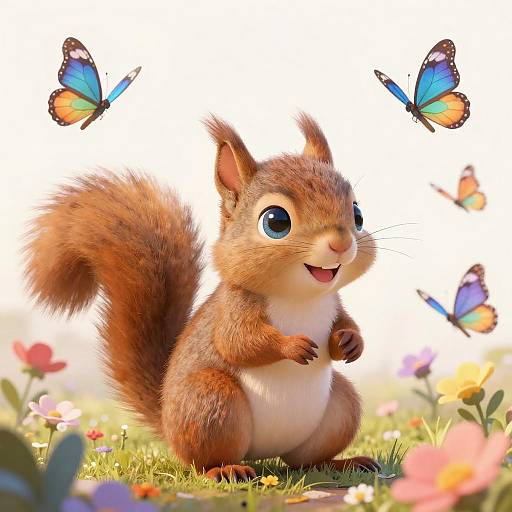 Charming Kawaii Squirrel with Butterflies