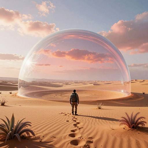 Alien Desert Explorer Under Translucent Dome