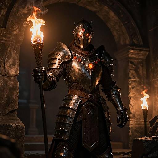 Menacing Warrior in Dark Fantasy Cave
