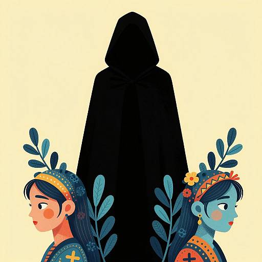 Mysterious Silhouette with Vibrant Characters