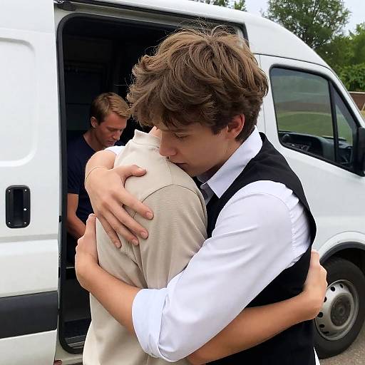 Emotional Embrace Against Nature's Backdrop