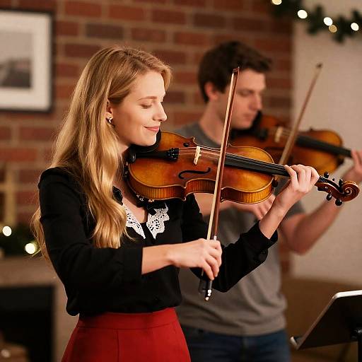 Festive Indoor Violin Duet Photograph