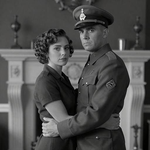 Intimate Embrace in Military Portrait