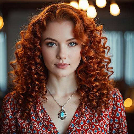 Young Woman with Retro Curly Red Hair