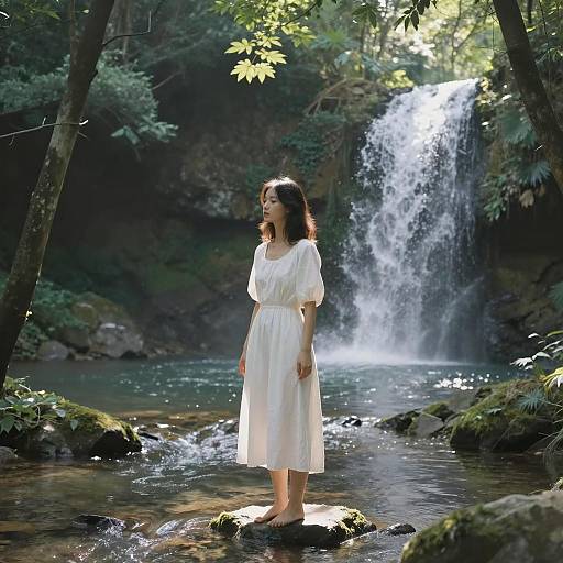 Serene Woman in Forest Stream Scene