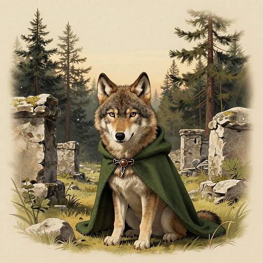 Regal Wolf Pup in Ancient Ruins