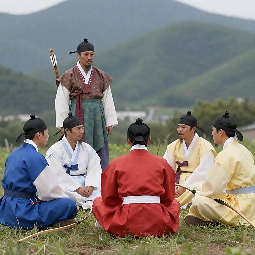 Traditional Korean Men in Colorful Robes