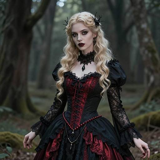 Elegant Gothic Woman in Mystical Forest