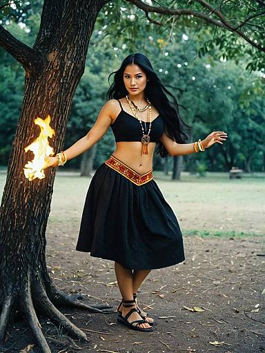 Woman Performing Fire Dance Outdoors