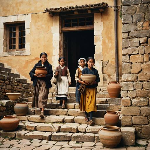 Girls in Traditional Dress Carrying Clay Pots