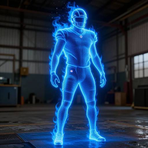 Blue Flame NFL Player Hologram in Warehouse