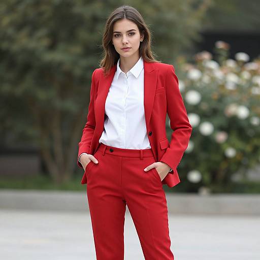 Elegant Red Pantsuit Evening Look