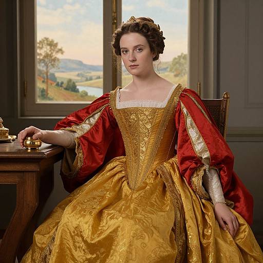 Elegant Renaissance Woman in Luxurious Gown