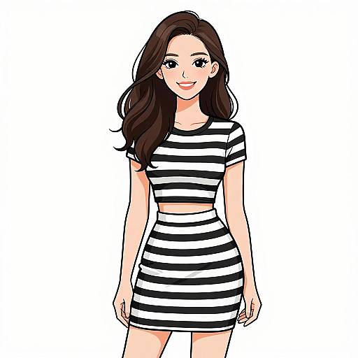 Smiling Woman in Striped Outfit