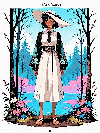 Dark Fantasy Girl in Flowing Dress by Lake