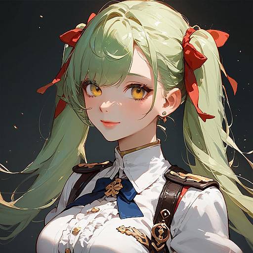 Smiling Green-Twintail Schoolgirl Upper-Body Portrait