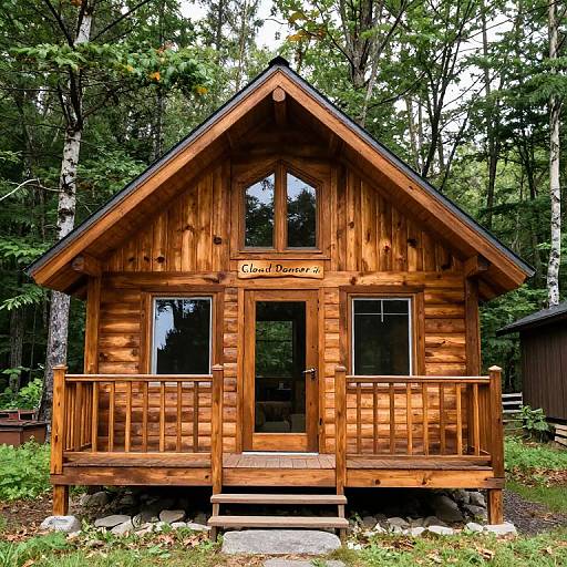 Photograph of a rustic wooden cabin named 