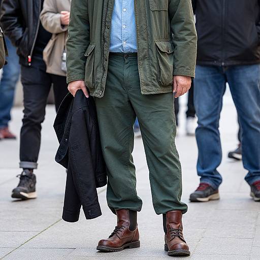 Man Holding Jacket on Sidewalk