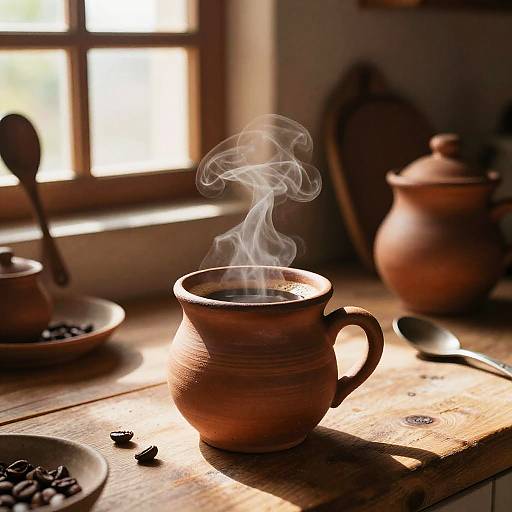 Cozy Rustic Kitchen with Clay Mug