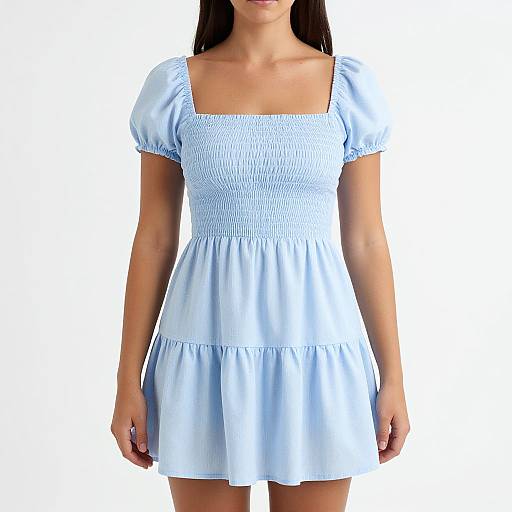 Youthful Woman in Pale Blue Mini Dress