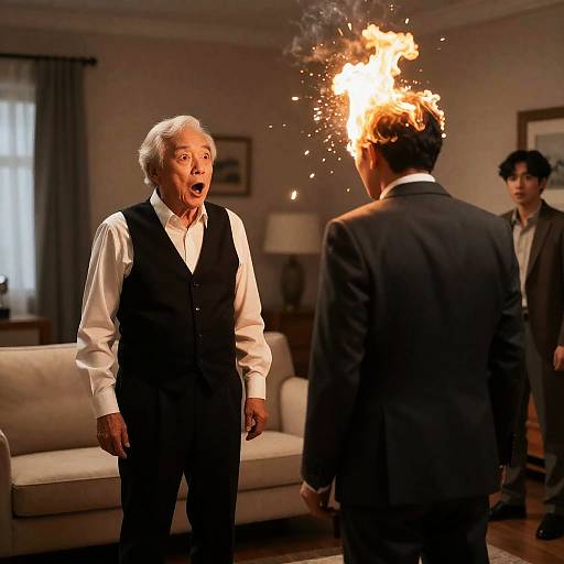 Shocking Encounter in a Dim Living Room