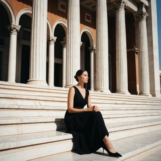 Elegant Woman Sitting on Marble Steps