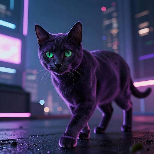 Cyberpunk Purple Cat in Neon City